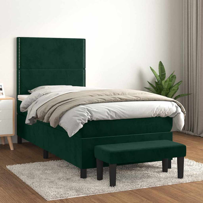 Pat box spring cu saltea, verde închis, 100x200 cm, catifea - WALTI WALTI