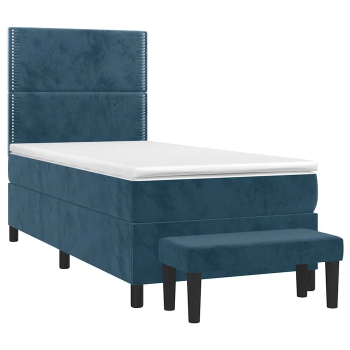 Pat box spring cu saltea, albastru închis, 100x200 cm, catifea - WALTI WALTI