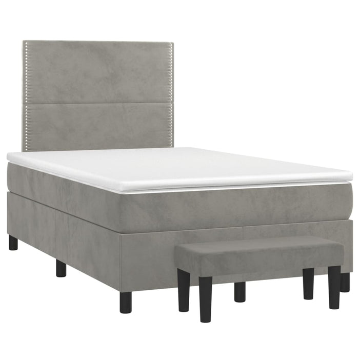 Pat continental cu saltea, gri deschis, 120x200 cm, catifea - WALTI WALTI