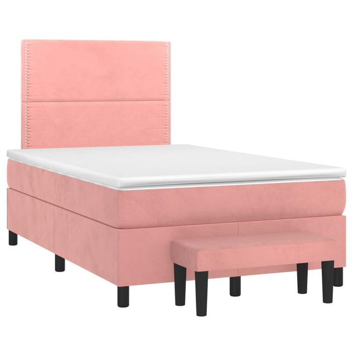Pat box spring cu saltea, roz, 120x200 cm, catifea - WALTI WALTI