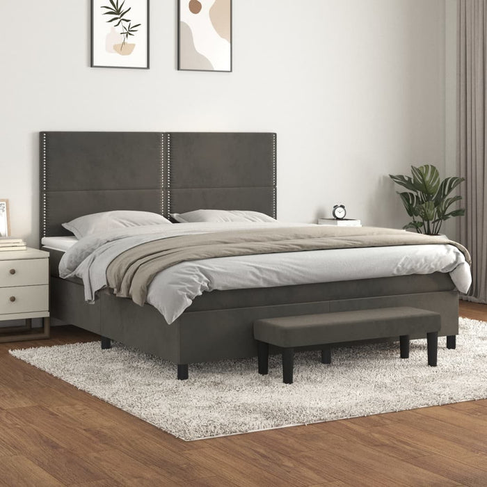 Pat box spring cu saltea, gri închis, 160x200 cm, catifea - WALTI WALTI