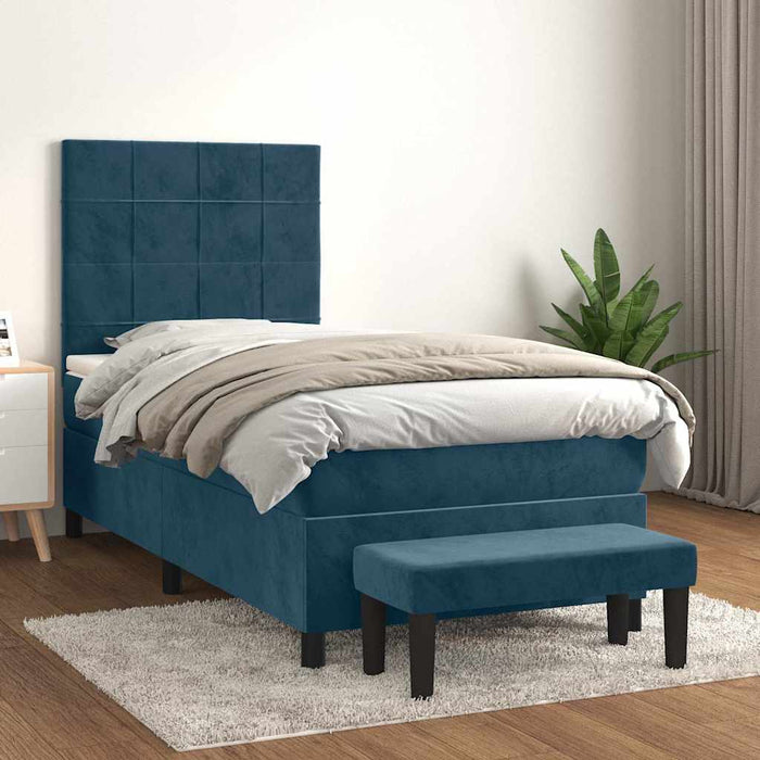 Pat box spring cu saltea, albastru închis, 80x200 cm, catifea - WALTI WALTI