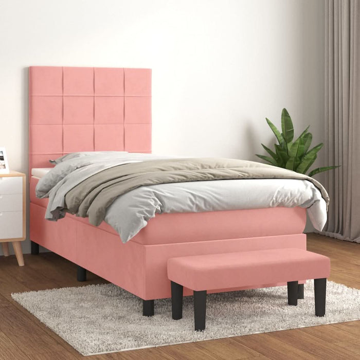 Pat box spring cu saltea, roz, 80x200 cm, catifea - WALTI WALTI