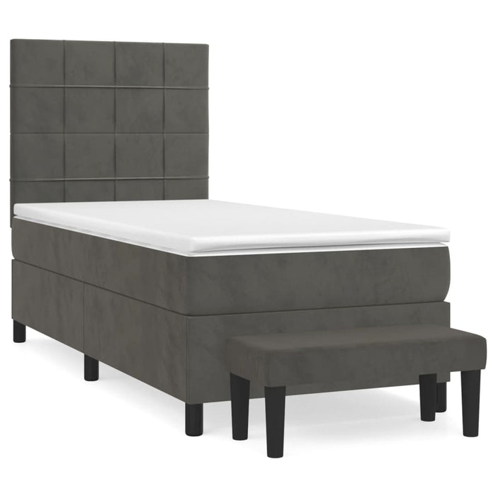 Pat box spring cu saltea, gri închis, 90x190 cm, catifea - WALTI WALTI