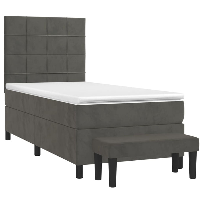 Pat box spring cu saltea, gri închis, 90x190 cm, catifea - WALTI WALTI