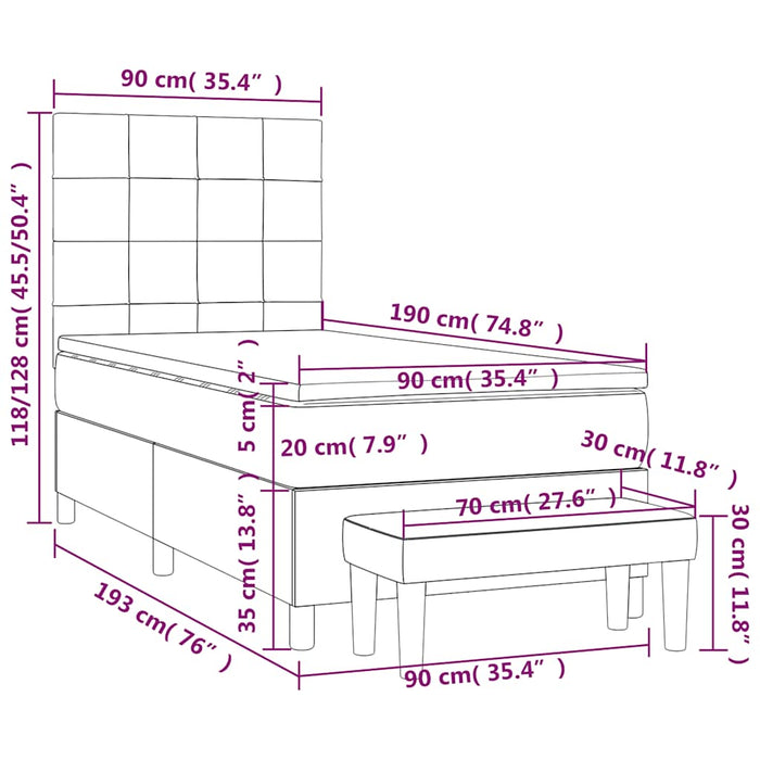 Pat box spring cu saltea, albastru închis, 90x190 cm, catifea - WALTI WALTI