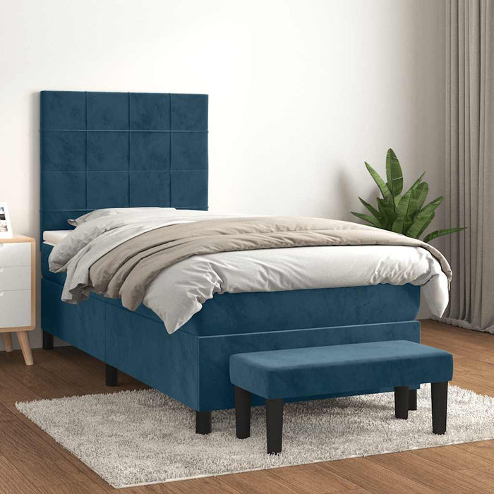 Pat box spring cu saltea, albastru închis, 90x190 cm, catifea - WALTI WALTI