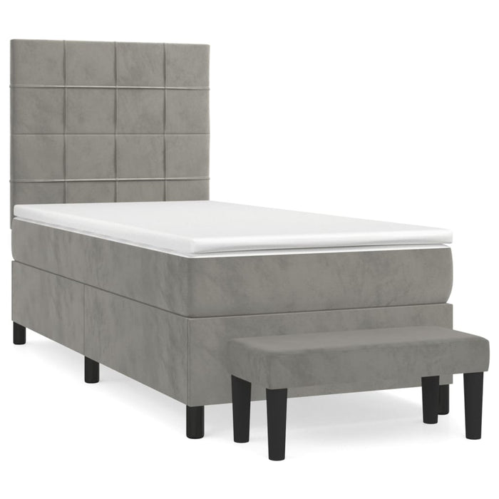 Pat box spring cu saltea, gri deschis, 90x200 cm, catifea - WALTI WALTI