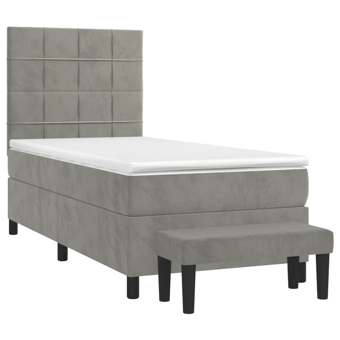 Pat box spring cu saltea, gri deschis, 90x200 cm, catifea - WALTI WALTI
