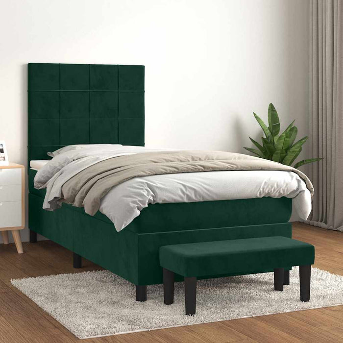 Pat box spring cu saltea, verde închis, 90x200 cm, catifea - WALTI WALTI