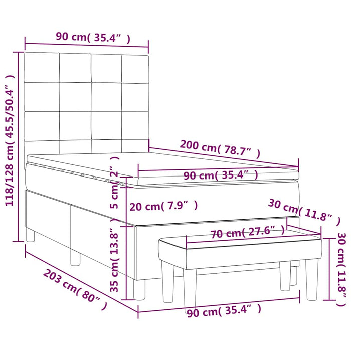 Pat box spring cu saltea, albastru închis, 90x200 cm, catifea - WALTI WALTI