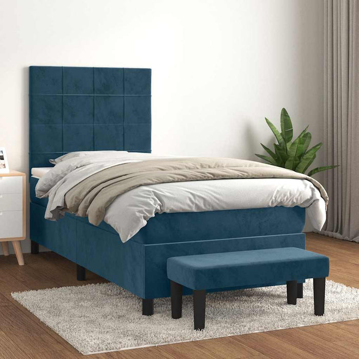 Pat box spring cu saltea, albastru închis, 90x200 cm, catifea - WALTI WALTI