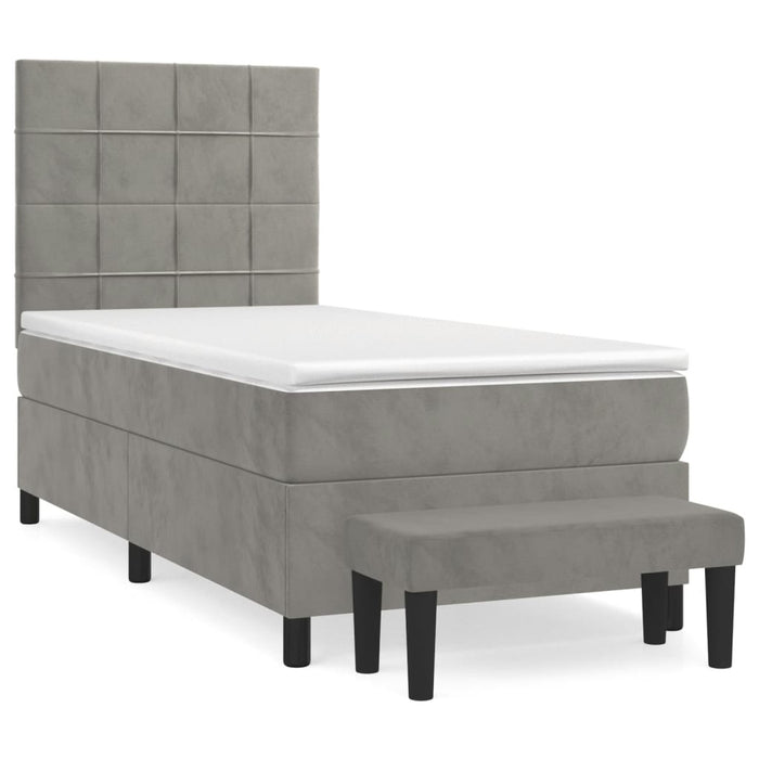 Pat box spring cu saltea, gri deschis, 100x200 cm, catifea - WALTI WALTI