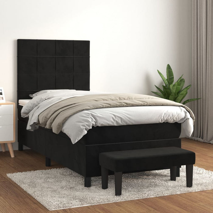 Pat box spring cu saltea, negru, 100x200 cm, catifea - WALTI WALTI