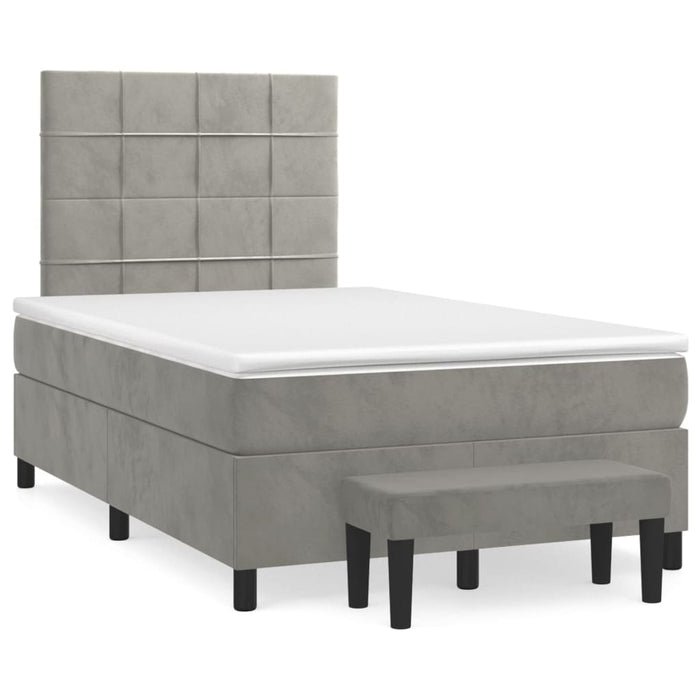 Pat continental cu saltea, gri deschis, 120x200 cm, catifea - WALTI WALTI