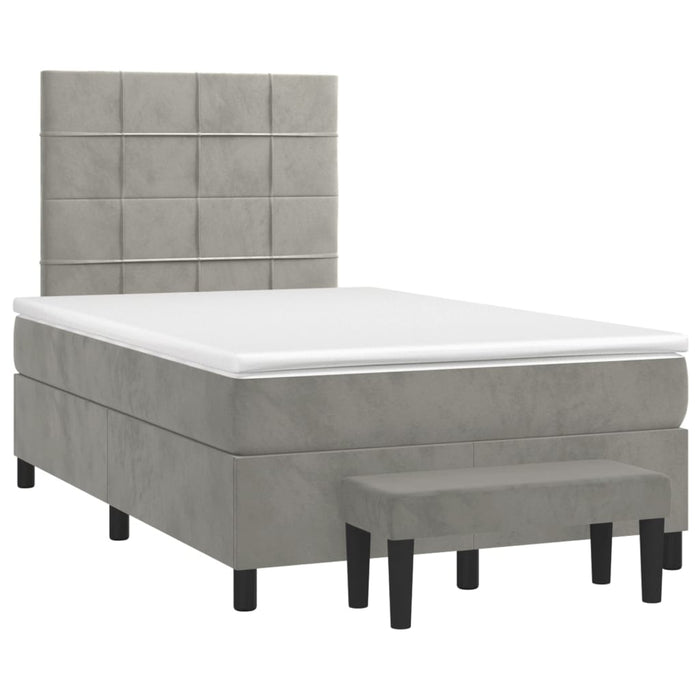 Pat continental cu saltea, gri deschis, 120x200 cm, catifea - WALTI WALTI