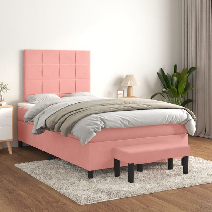 Pat box spring cu saltea, roz, 120x200 cm, catifea - WALTI WALTI