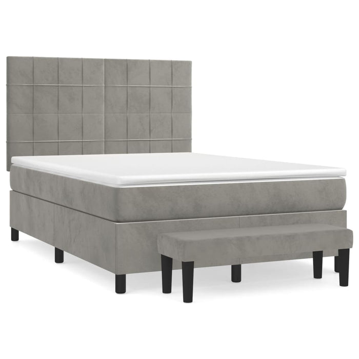 Pat box spring cu saltea, gri deschis, 140x190 cm, catifea - WALTI WALTI