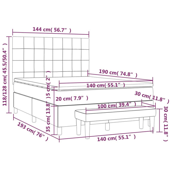 Pat box spring cu saltea, negru, 140x190 cm, catifea - WALTI WALTI