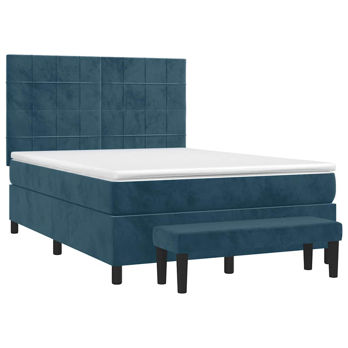 Pat box spring cu saltea, albastru închis, 140x190 cm, catifea - WALTI WALTI