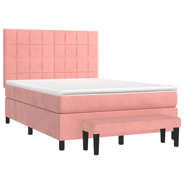 Pat box spring cu saltea, roz, 140x190 cm, catifea - WALTI WALTI