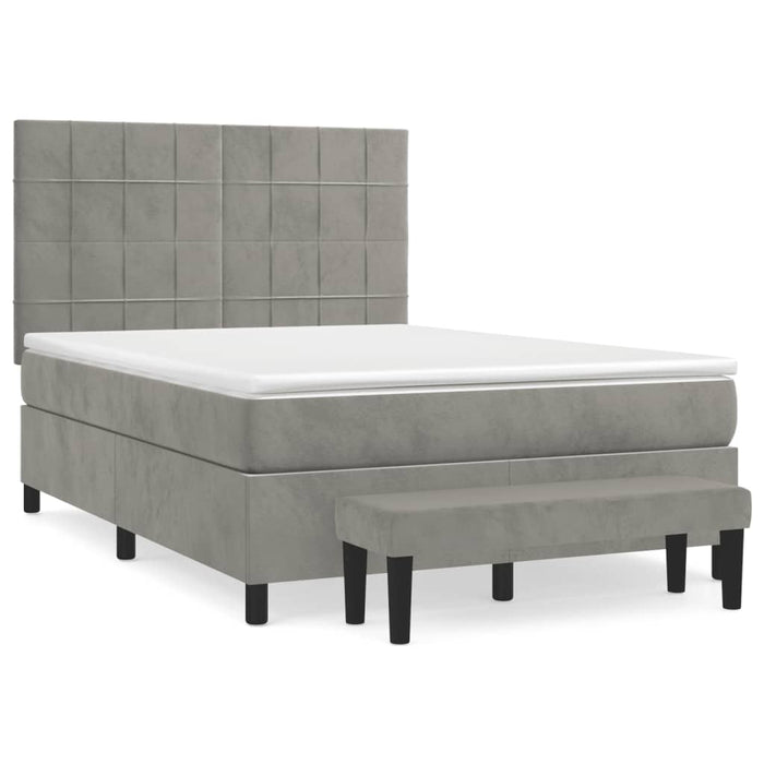Pat box spring cu saltea, gri deschis, 140x200 cm, catifea - WALTI WALTI