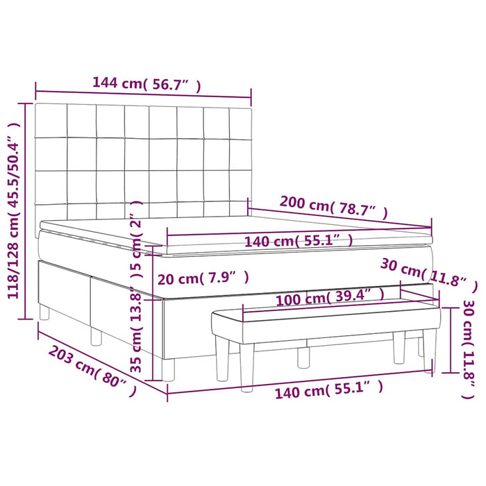 Pat box spring cu saltea, albastru închis, 140x200 cm, catifea - WALTI WALTI