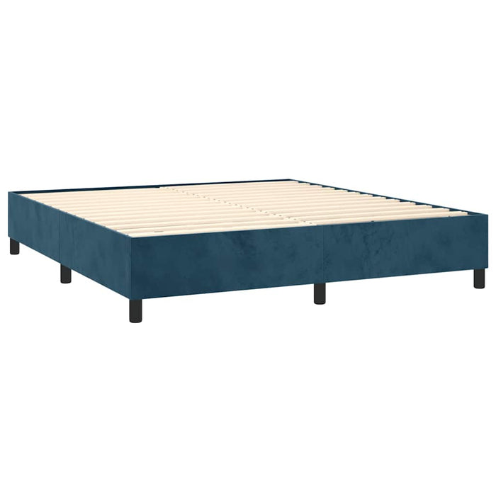 Pat box spring cu saltea, albastru închis, 160x200 cm, catifea WALTI