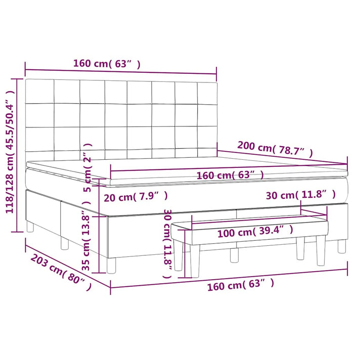 Pat box spring cu saltea, albastru închis, 160x200 cm, catifea WALTI