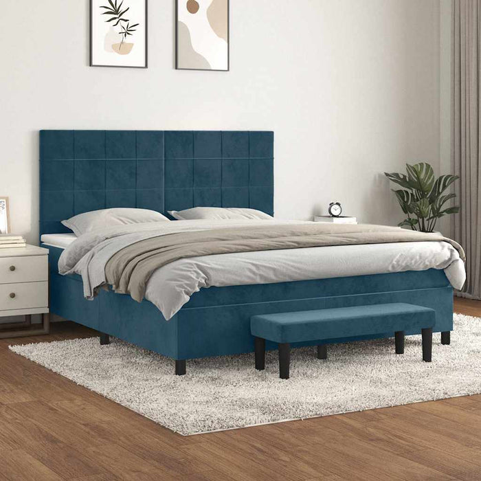 Pat box spring cu saltea, albastru închis, 160x200 cm, catifea WALTI