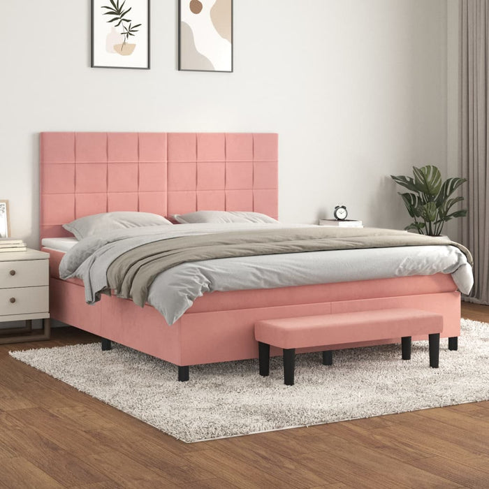 Pat box spring cu saltea, roz, 160x200 cm, catifea - WALTI WALTI