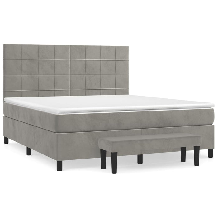Pat box spring cu saltea, gri deschis, 180x200 cm, catifea - WALTI WALTI