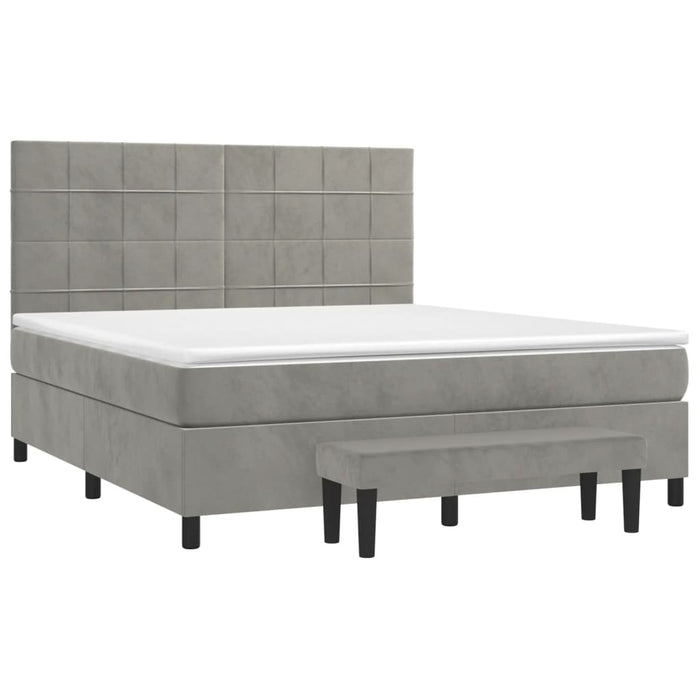 Pat box spring cu saltea, gri deschis, 180x200 cm, catifea - WALTI WALTI