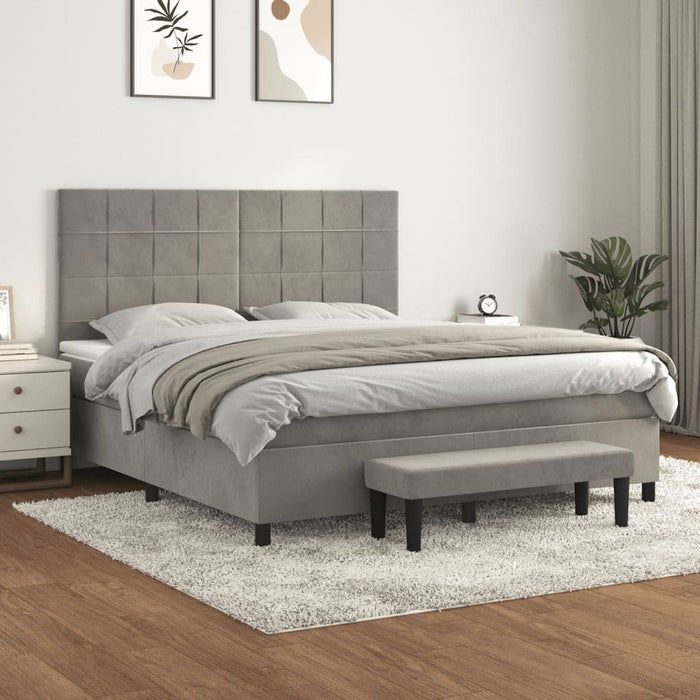 Pat box spring cu saltea, gri deschis, 180x200 cm, catifea - WALTI WALTI
