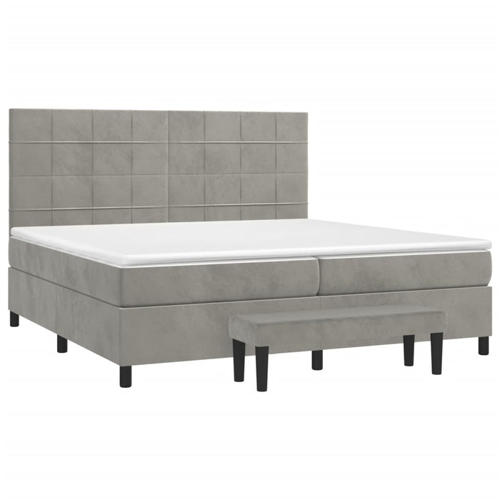 Pat box spring cu saltea, gri deschis, 200x200 cm, catifea - WALTI WALTI