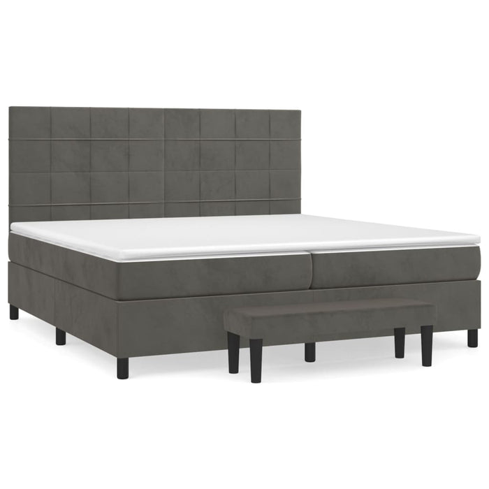 Pat box spring cu saltea, gri închis, 200x200 cm, catifea - WALTI WALTI
