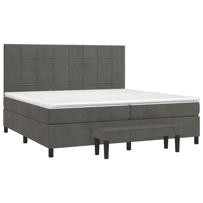 Pat box spring cu saltea, gri închis, 200x200 cm, catifea - WALTI WALTI