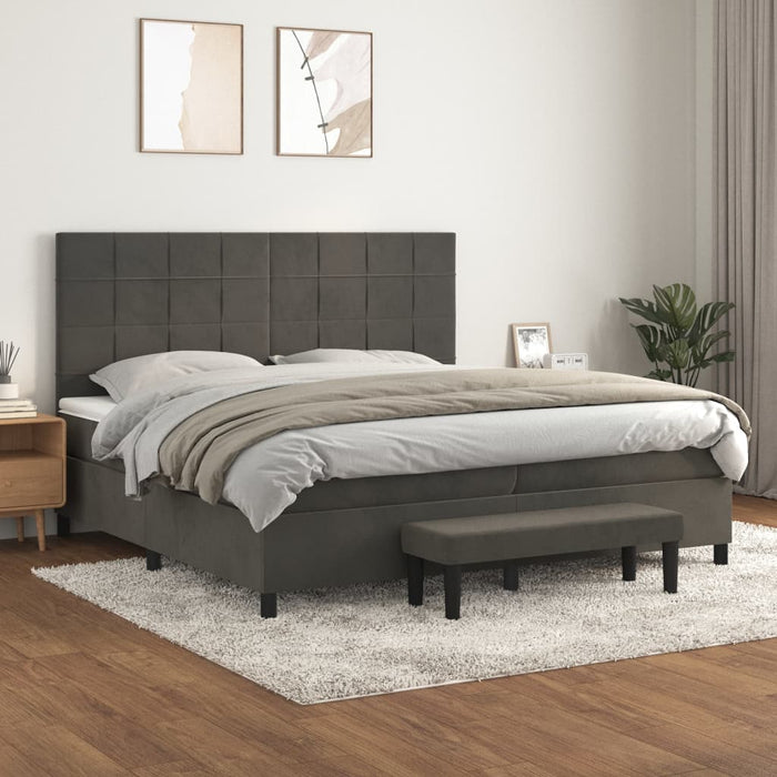 Pat box spring cu saltea, gri închis, 200x200 cm, catifea - WALTI WALTI