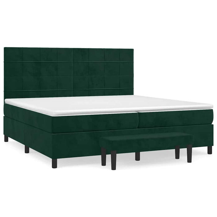 Pat box spring cu saltea, verde închis, 200x200 cm, catifea WALTI
