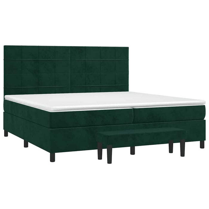 Pat box spring cu saltea, verde închis, 200x200 cm, catifea WALTI