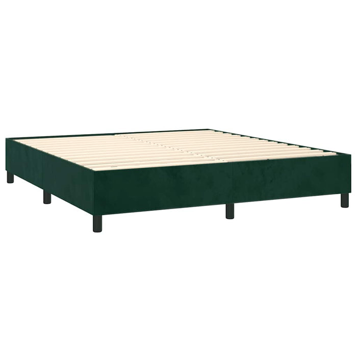 Pat box spring cu saltea, verde închis, 200x200 cm, catifea WALTI