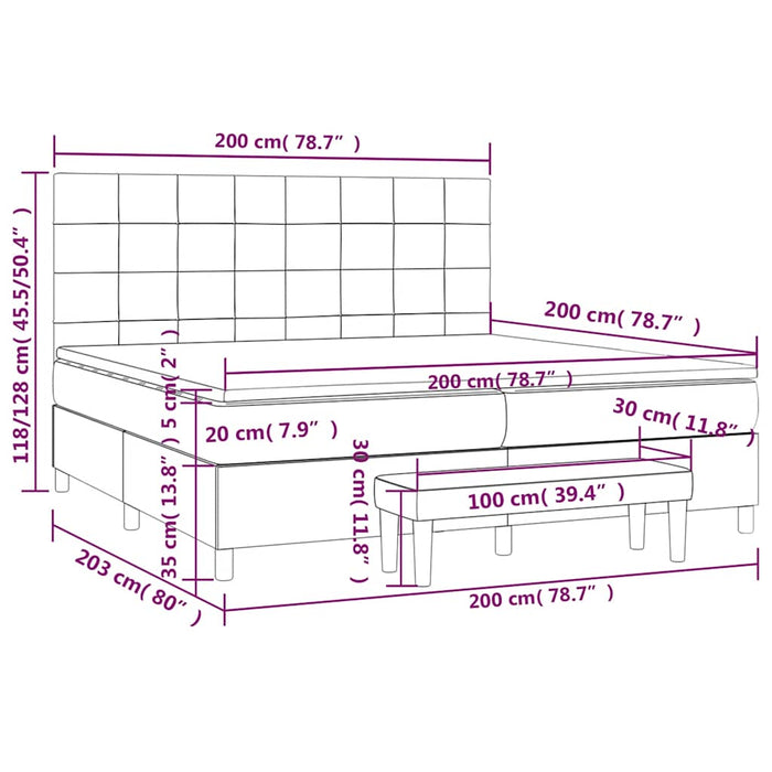 Pat box spring cu saltea, verde închis, 200x200 cm, catifea WALTI