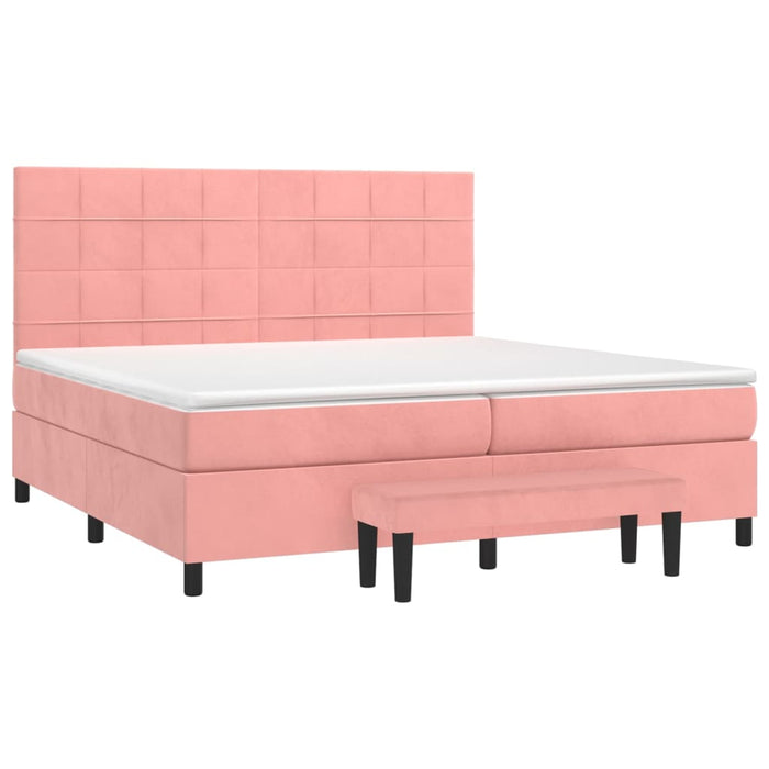Pat box spring cu saltea, roz, 200x200 cm, catifea WALTI