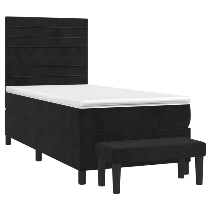 Pat box spring cu saltea, negru, 80x200 cm, catifea WALTI
