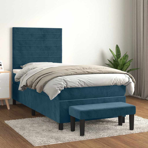 Pat box spring cu saltea, albastru închis, 80x200 cm, catifea - WALTI WALTI