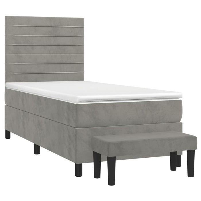 Pat box spring cu saltea, gri deschis, 90x190 cm, catifea - WALTI WALTI