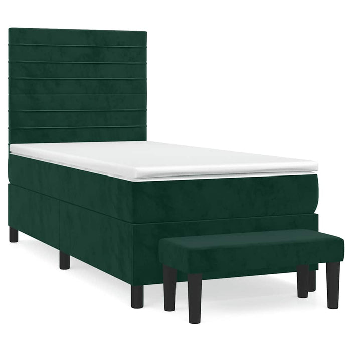 Pat box spring cu saltea, verde închis, 90x190 cm, catifea WALTI