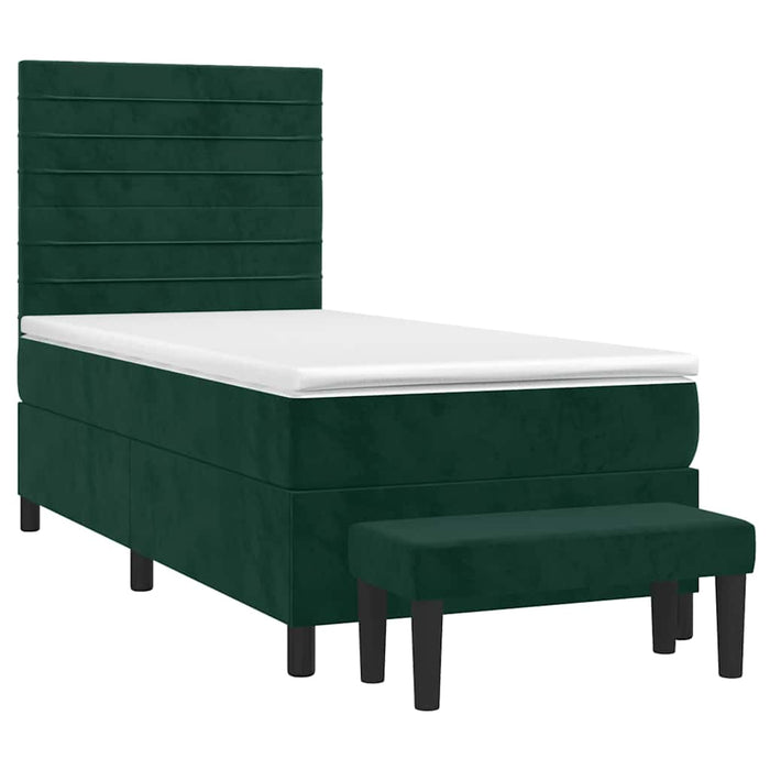 Pat box spring cu saltea, verde închis, 90x190 cm, catifea WALTI