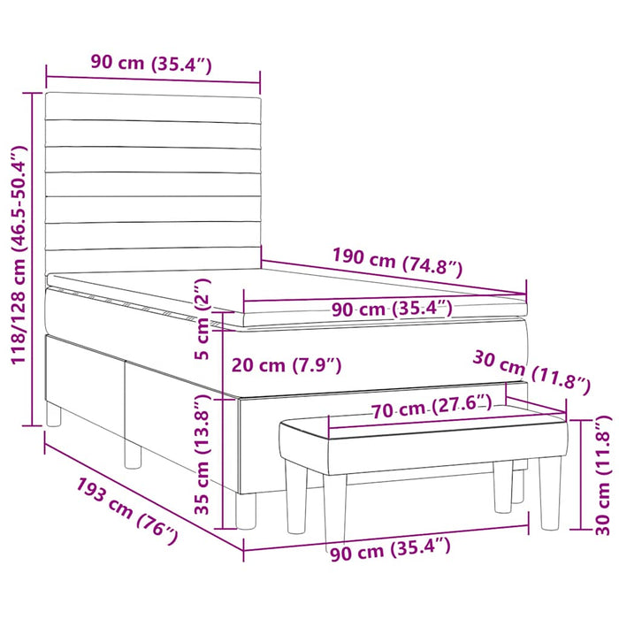 Pat box spring cu saltea, verde închis, 90x190 cm, catifea WALTI
