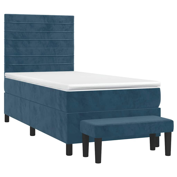 Pat box spring cu saltea, albastru închis, 90x190 cm, catifea - WALTI WALTI